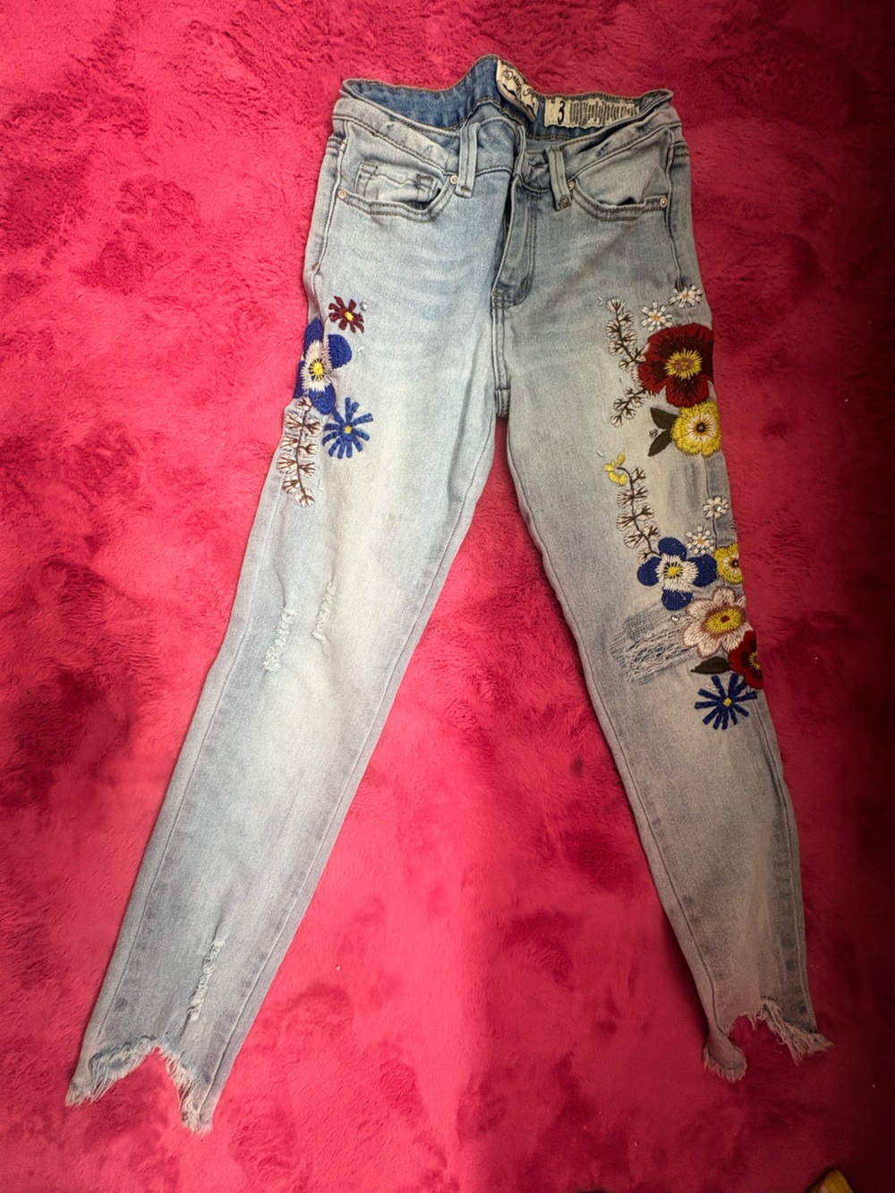 Light Wash Embroidered Women’s Jeans - Floral Detail - Picture 1 of 8